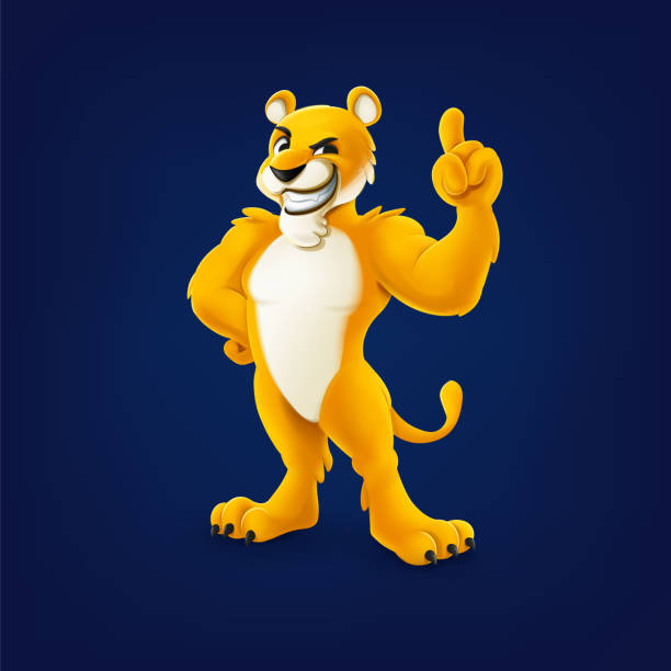 logo maskotki z kreskówek puma z ręką skierowaną w górę w dżungli - tiger pointing vector cartoon stock illustrations