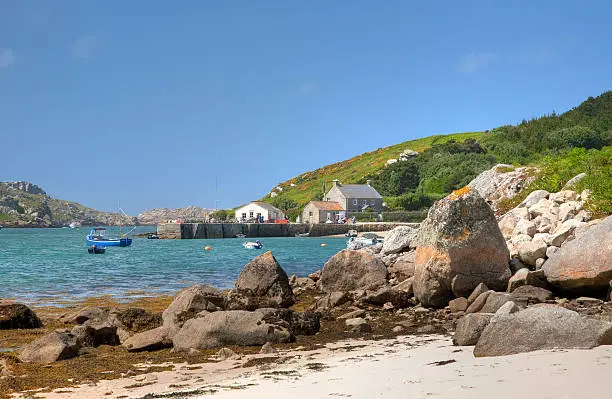 The pretty quay at New Grimsby on Tresco, Isles of Scilly, Cornwall, England.