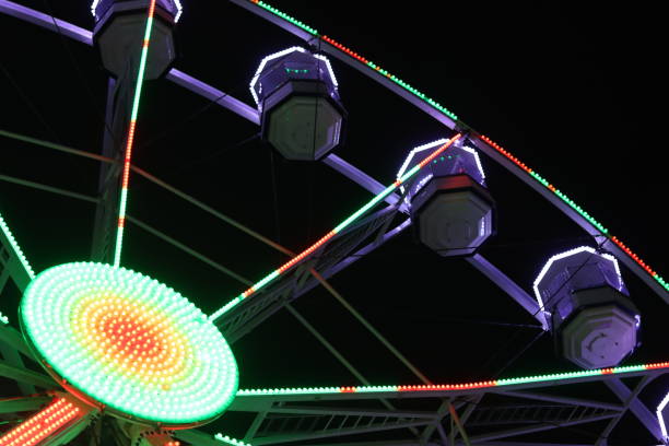 istock Close of ferris wheel gondolas or cabins illuminated at night 1859161042