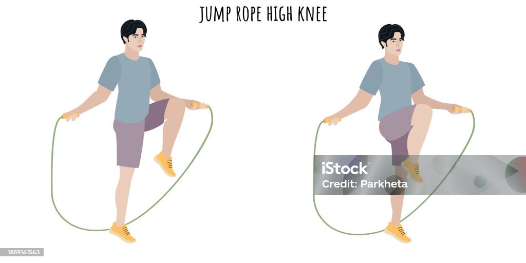 Knee High Ropes Asian Young Man Doing Jump Rope High Knee Exercise Stock Illustration ...