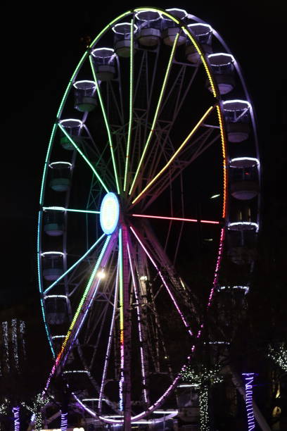 istock Large multi coloured ferris wheel illuminated at night 1859163650