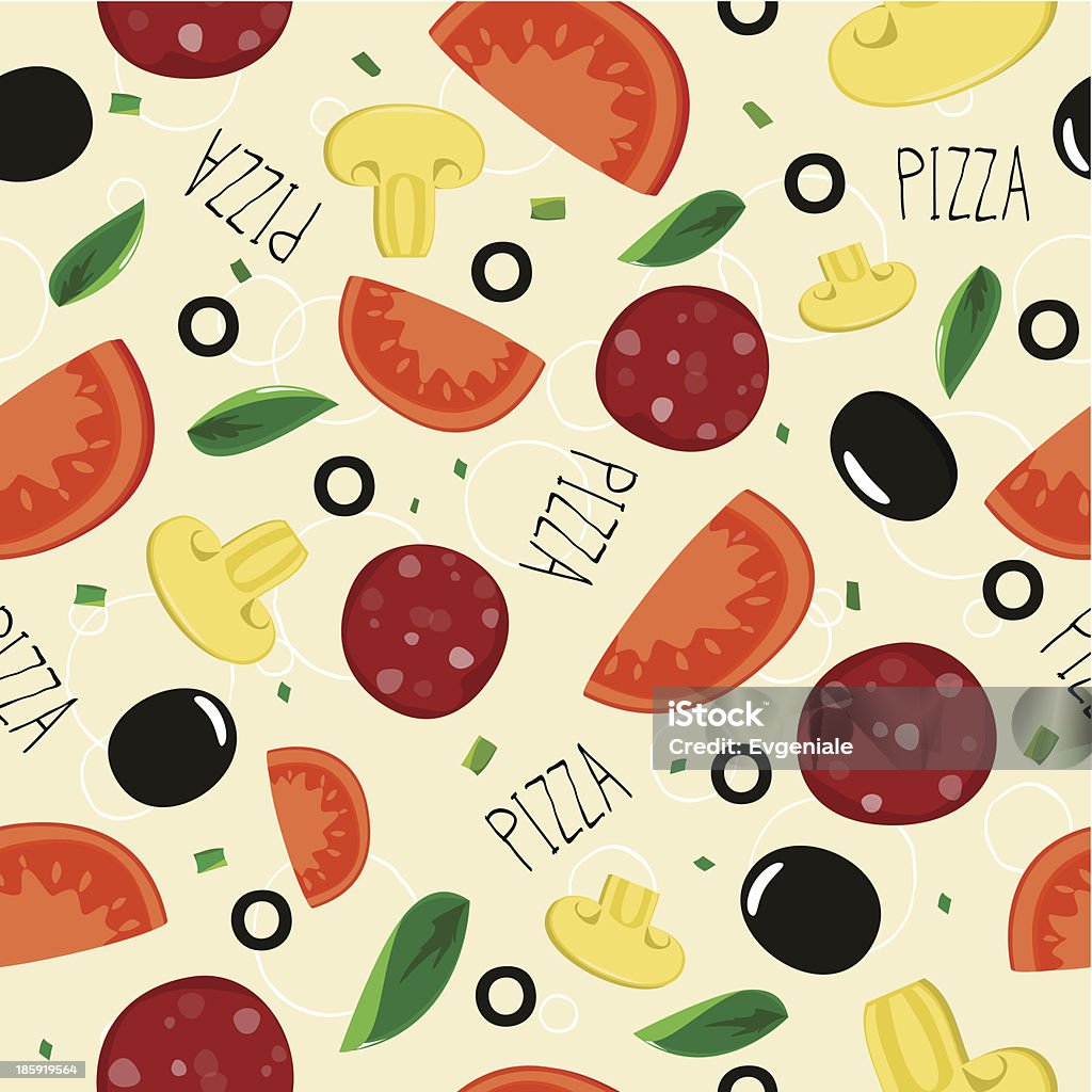 Pizza wzór z Kiełbasa na beżowym tle. - Grafika wektorowa royalty-free (Bazylia)