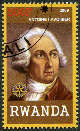RWANDA 2009 stamp printed in Republic of Rwanda shows portrait of Antoine Lavoisier(1743-1794), circa 2009.