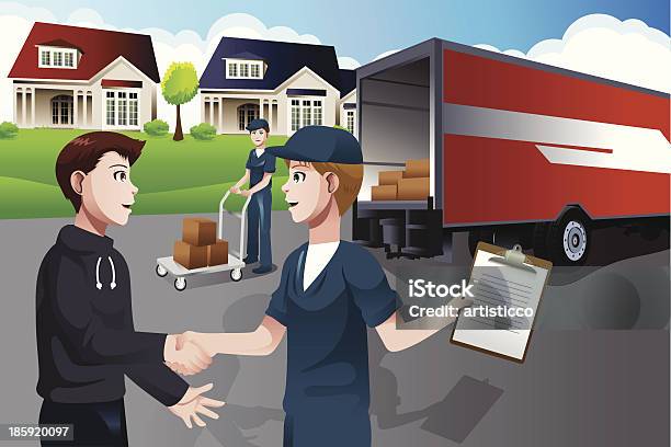 Advertising For Moving Company Stock Illustration - Download Image Now - Adult, Blue-collar Worker, Box - Container