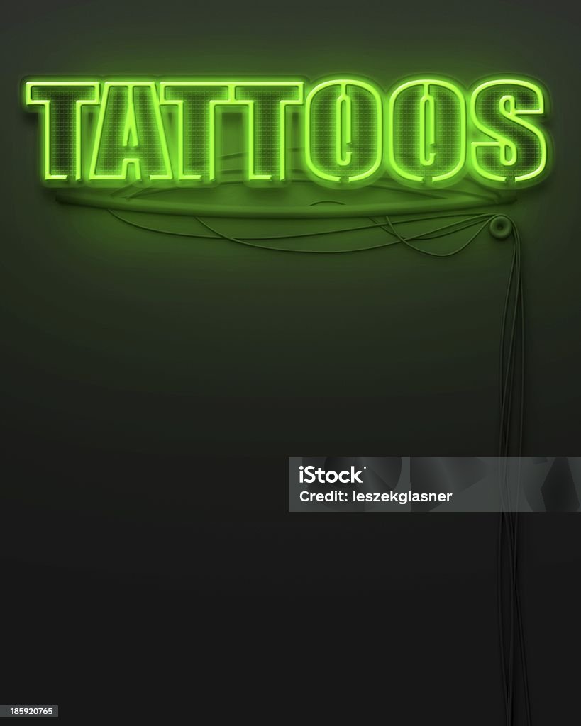 Segno al Neon acceso con parola tatuaggi, copyspace - Foto stock royalty-free di Affari