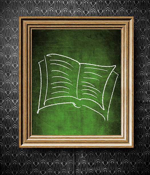 istock Book symbol chalkboard in old wooden frame 185920925