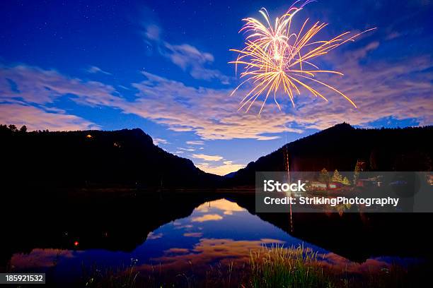 Rocky Mountains Private Fireworks Show Stock Photo - Download Image Now - Firework Display, Rocky Mountains - North America, Blue