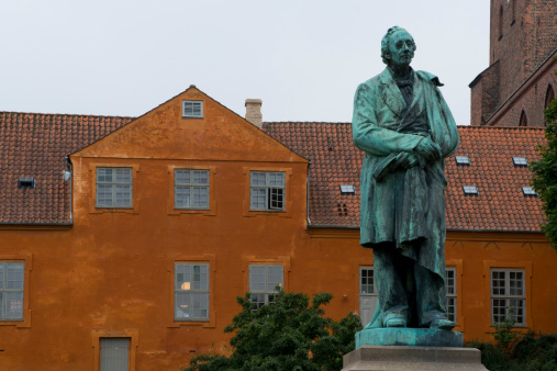 Statue of the famous novelist Hans Cristian Andersen in his born city: Odense in Funen, Denmark