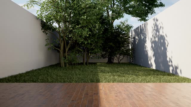 Modern Architecture Backyard with Grass and Trees - Stock Photography Material