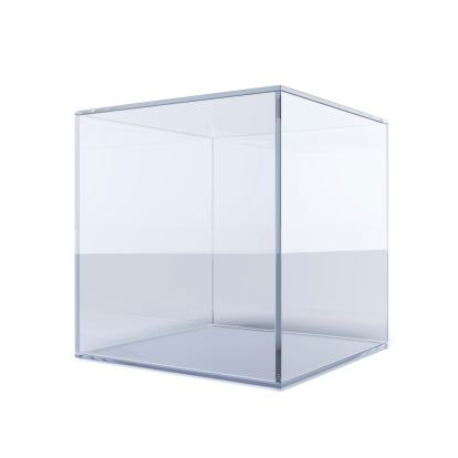 Empty glass cube isolated on a white background