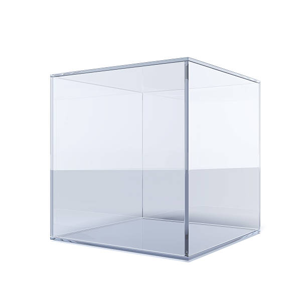 Empty glass cube stock photo