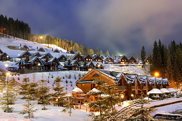 istock Houses decorated and lighted for christmas at night 185924607