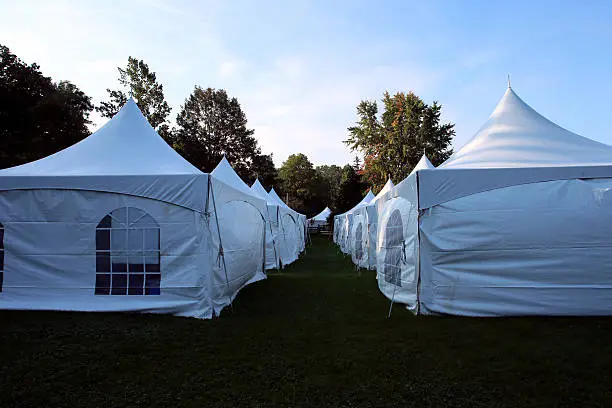 Large white tents ready for event