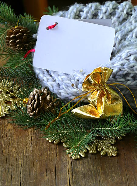 istock Christmas composition with a knitted scarf and decorations 185925565