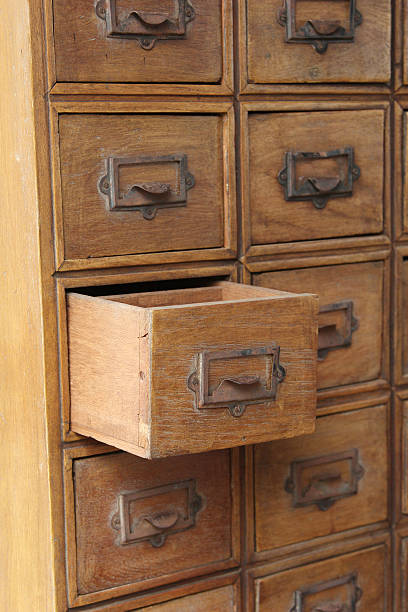 istock Brown wooden retro drawers 185926148