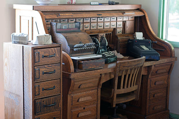 istock Antique roll top desk with drawers 185926749