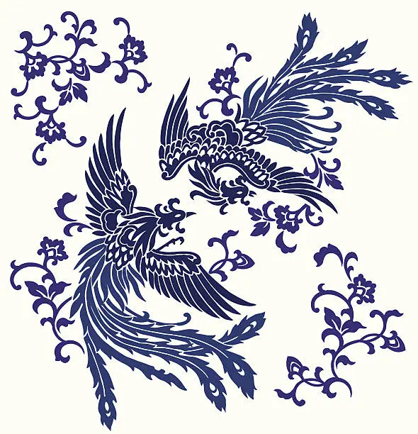 Vector illustration of Oriental Immortal Bird