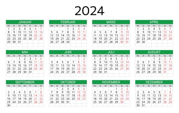 GERMAN 2024 calendar. Printable, editable vector illustration for Germany. 12 months year kalender vector art illustration