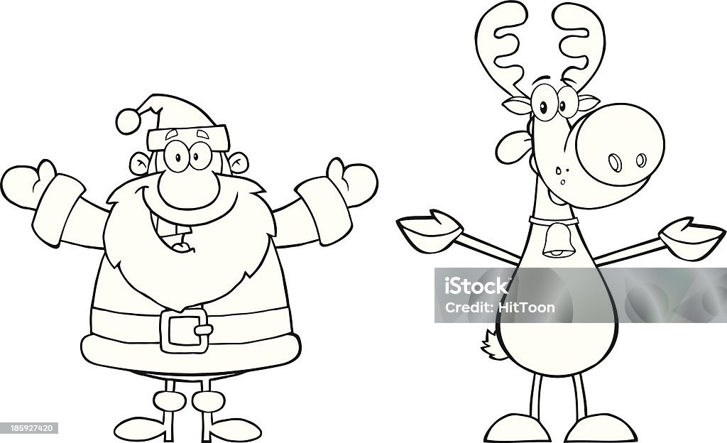 Black And White Santa Claus With reindeer Reindeer Similar Illustrations: Adult stock vector