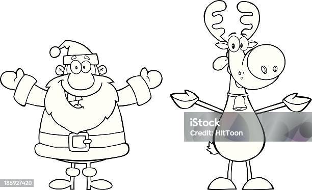 Black And White Santa Claus With Reindeer Reindeer Stock Illustration - Download Image Now - Adult, Adults Only, Animal