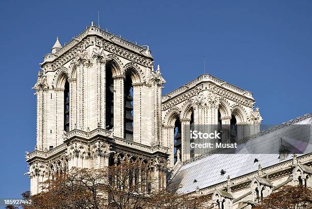 Towers Of Notredame W Paryżu - zdjęcia stockowe i więcej obrazów Architektura - Architektura, Bez ludzi, Dach