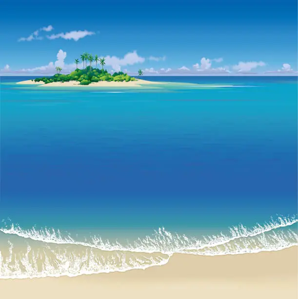 Vector illustration of Tropical sea with little island and beach