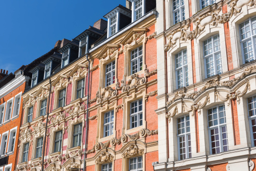 View on historical buildings in Lille under the blue sky