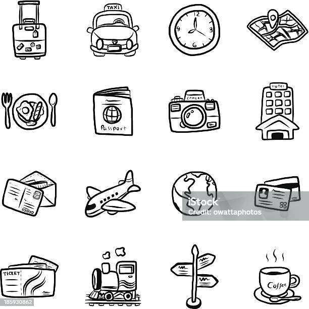 Black And White Illustrated Travel Symbols Stock Illustration - Download Image Now - Drawing - Activity, Travel, Globe - Navigational Equipment