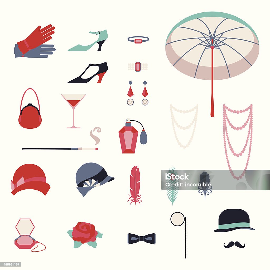 Retro personal accessories, icons and objects of 1920s style. Hat stock vector