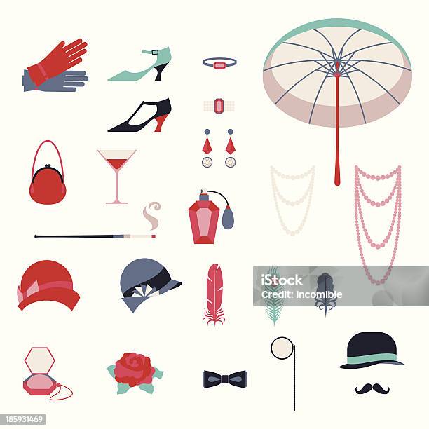 Retro Personal Accessories Icons And Objects Of 1920s Style Stock Illustration - Download Image Now