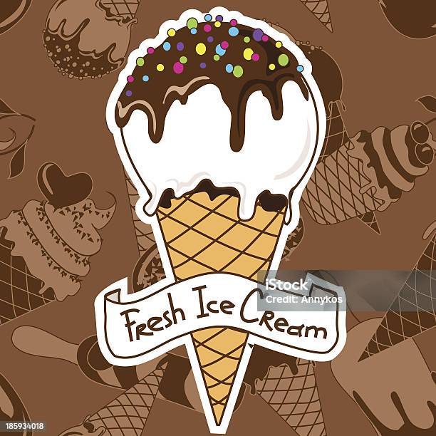 Мороженое В Вафельном Рожке — стоковая векторная графика и другие изображения на тему Ванильное мороженое - Ванильное мороженое, Вафля, Векторная графика
