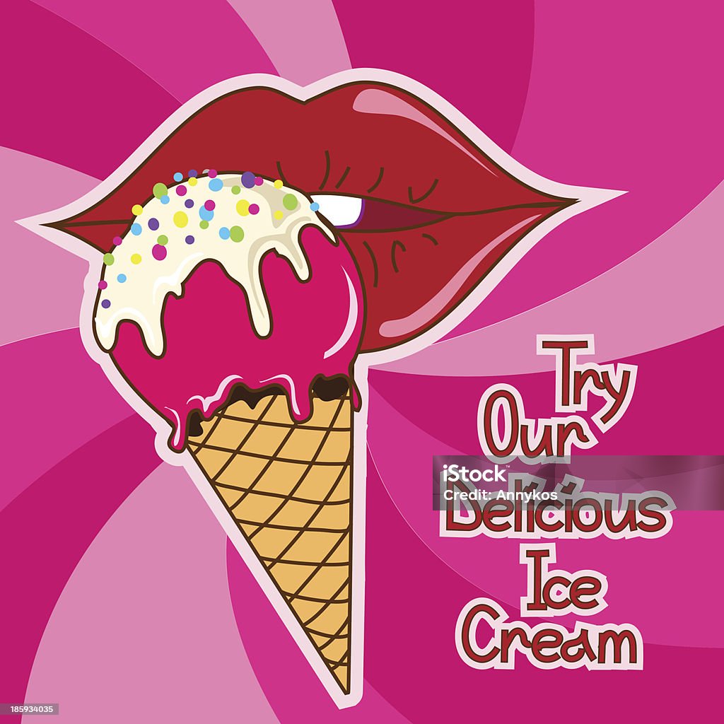 女性の唇とアイスクリーム - おやつのロイヤリティフリーベクトルアート