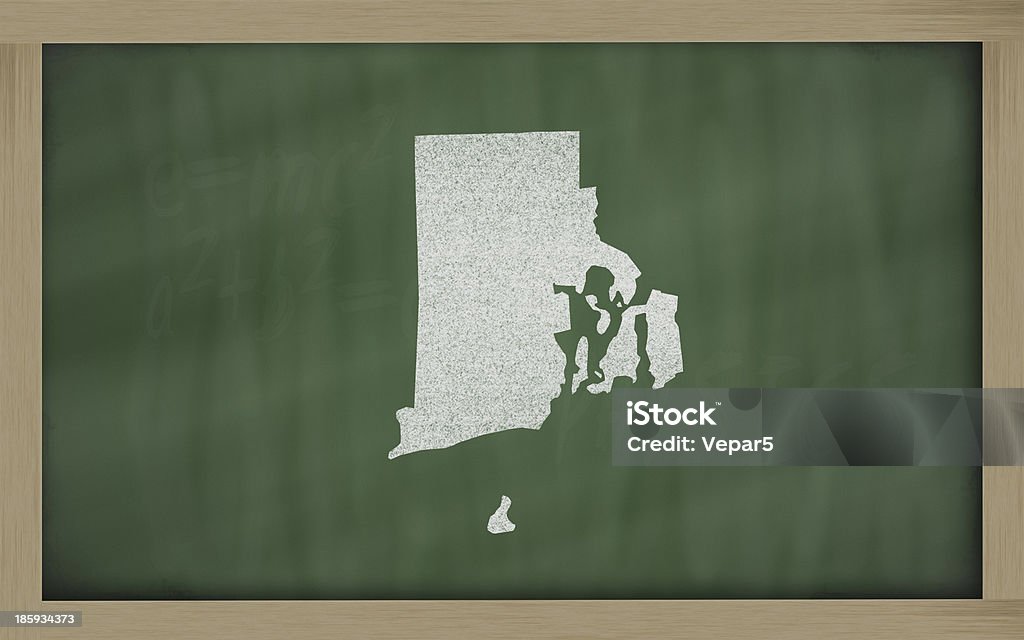 outline map of rhode island on blackboard drawing of rhode island state on chalkboard, drawn by chalk Education Stock Photo