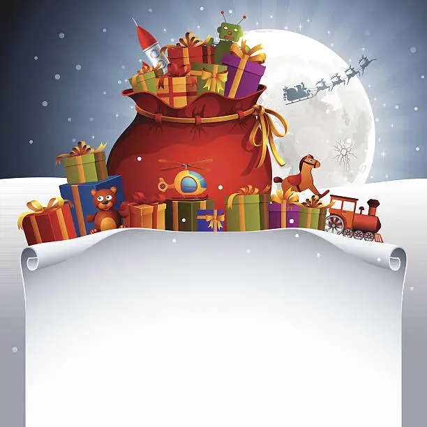 Vector illustration of Santa Claus Bag and List