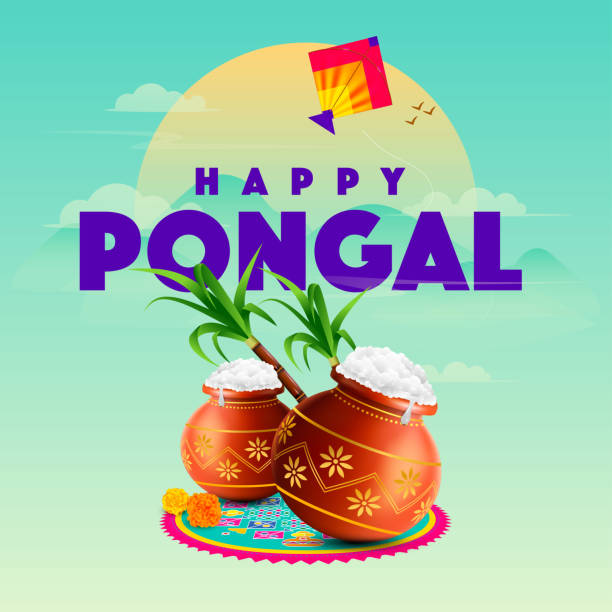 vector illustration of Happy Pongal Holiday Harvest Festival of Tamil Nadu South India vector illustration of Happy Pongal Holiday Harvest Festival of Tamil Nadu South India happy pongal pics stock illustrations