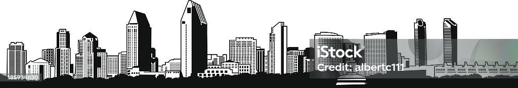 Detailed San Diego Cityscape Detailed San Diego Cityscape in black and white San Diego stock vector