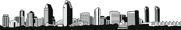 Detailed San Diego Cityscape Detailed San Diego Cityscape in black and white san diego stock illustrations