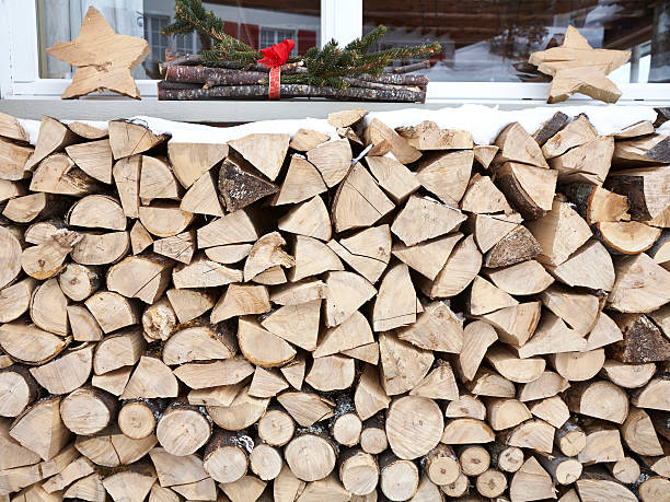 istock Neatly stacked wood logs 185935075