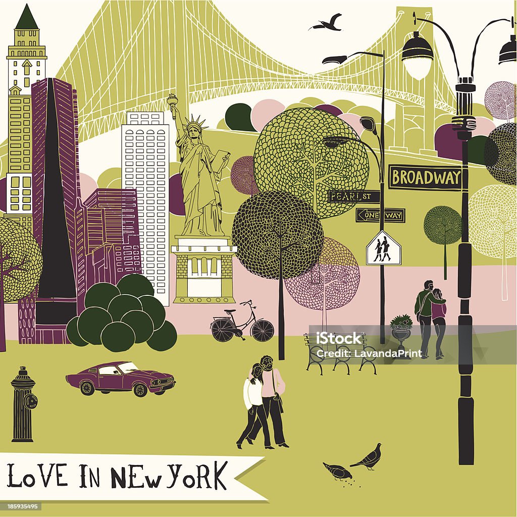 Ilustración de una escena urbana con personas a - arte vectorial de Ciudad de Nueva York libre de derechos