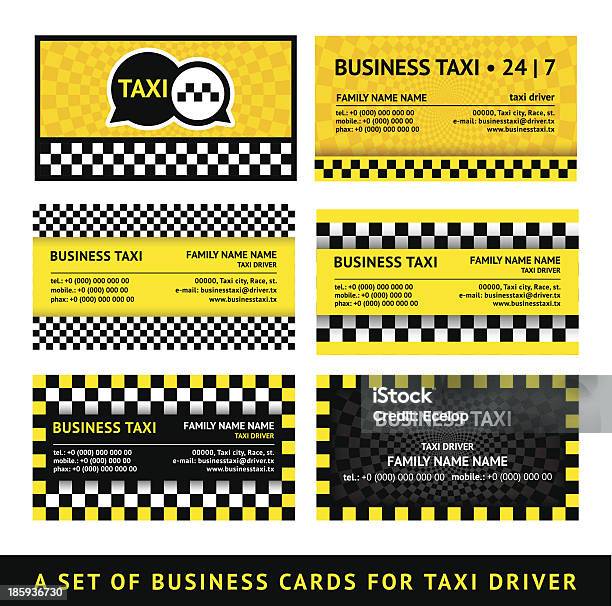 Визитная Карточка Таксиeighth Набор — стоковая векторная графика и другие изображения на тему Бизнес - Бизнес, Векторная графика, Водитель - профессия