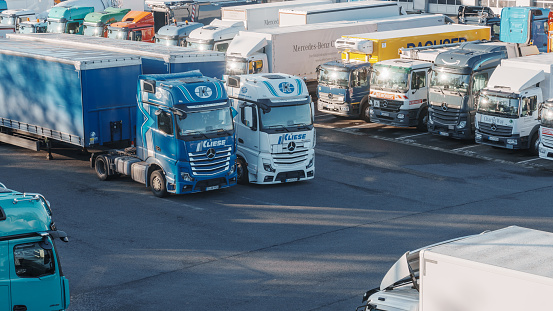 Berlin, Germany, 10.25.2023, lorries at a truck stop