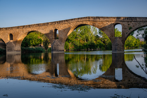 Early Blue Hour over the Iconic Bridge in Puente la Reina, along the French Way of St James Camino de Santiago Pilgrim Trail