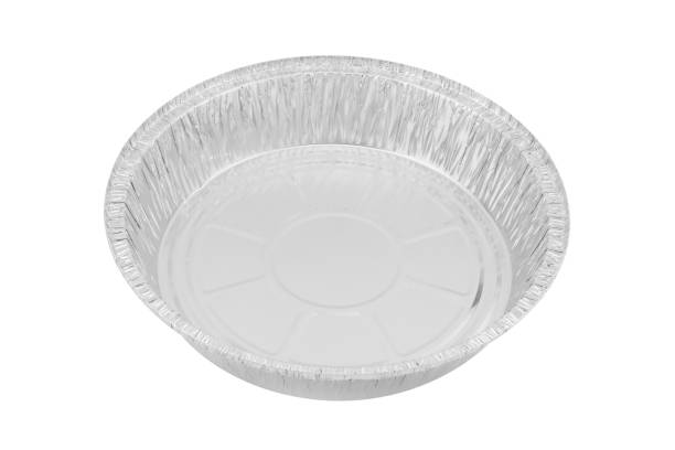 istock Foil baking dish closeup isolated on a white background. Empty disposable square aluminium foil baking dish isolated on white 1859383468