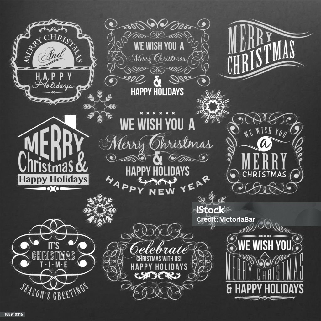 Étiquettes de Noël de style Vintage sur fond noir - clipart vectoriel de Boule de Noël libre de droits