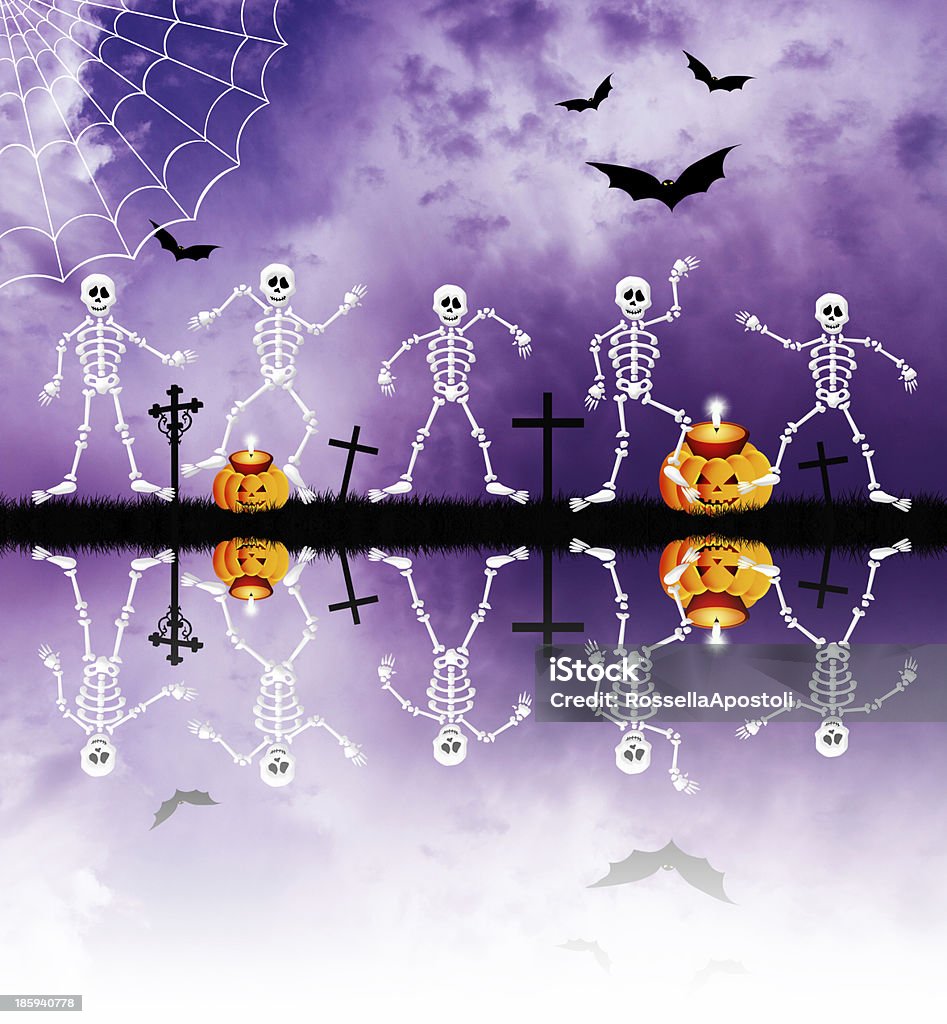 Szkielety na Halloween nocy - Zbiór ilustracji royalty-free (Brama)