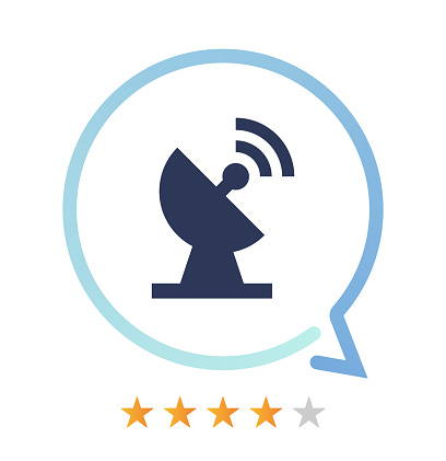 Satellite rating and comment vector icon.