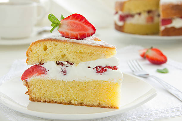 istock Victorian sponge cake with cream and strawberries. 185948621