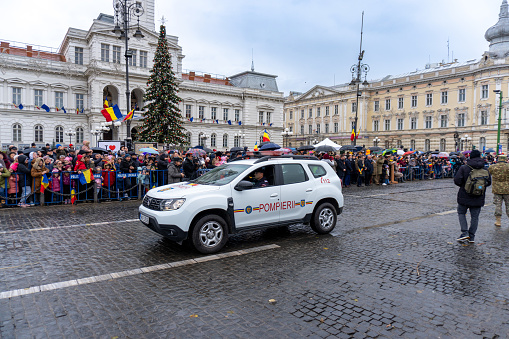 Arad,Arad - Romania - 01.01.2024:Firefighter car at national day parade