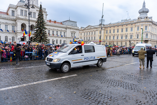 Arad,Arad - Romania - 01.01.2024:Police Van Parade on National day