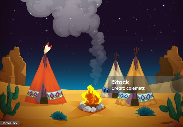 Tent House And Fire Stock Illustration - Download Image Now - Blue, Camping, Colony - Group of Animals